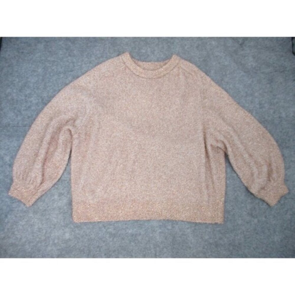 Loft Beige Gold Metallic Shimmer Fluffy Long Sleeve Sweater Womens XL - Picture 1 of 14